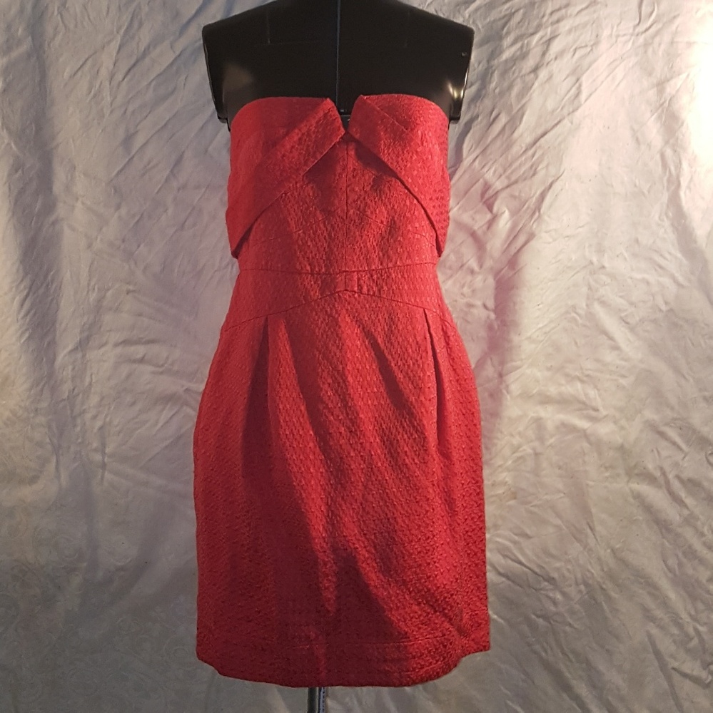 Sexy Strapless Red Silk Cotton Front Flaps Dress